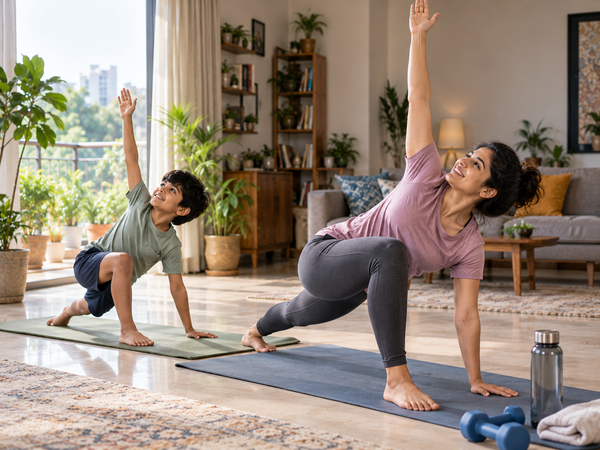 Calm yoga practice in a natural home environment